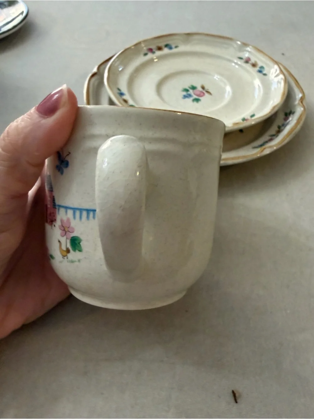 International Stoneware Cream Mug and Small Plate Set with Floral Accents